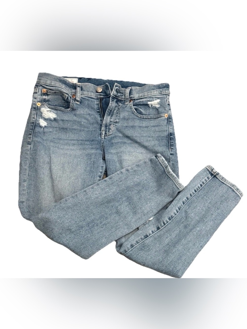GAP Women's Petite Faded Blue Skinny Jeans with Distressed Detail